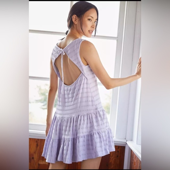 Anthropologie Women’s Flounced Open Back Lavender Mini Dress Size Small - Picture 2 of 13
